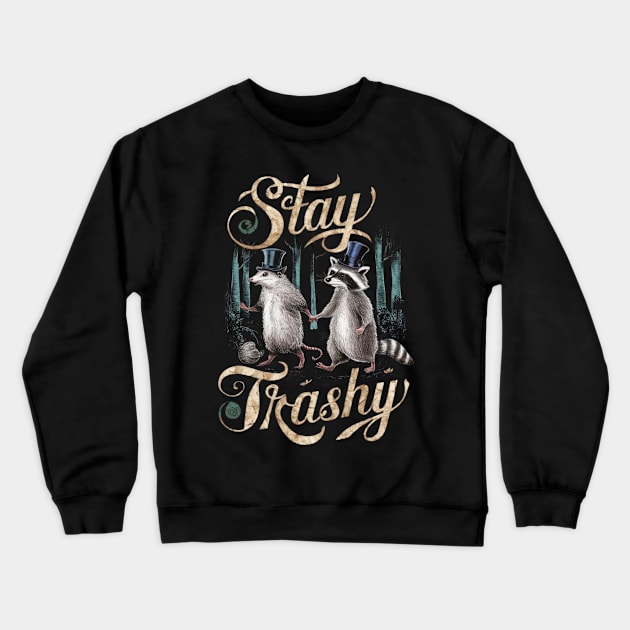 Vintage Stay Trashy Funny Possum And Raccoon Lovers Crewneck Sweatshirt by Lovelydesignstore